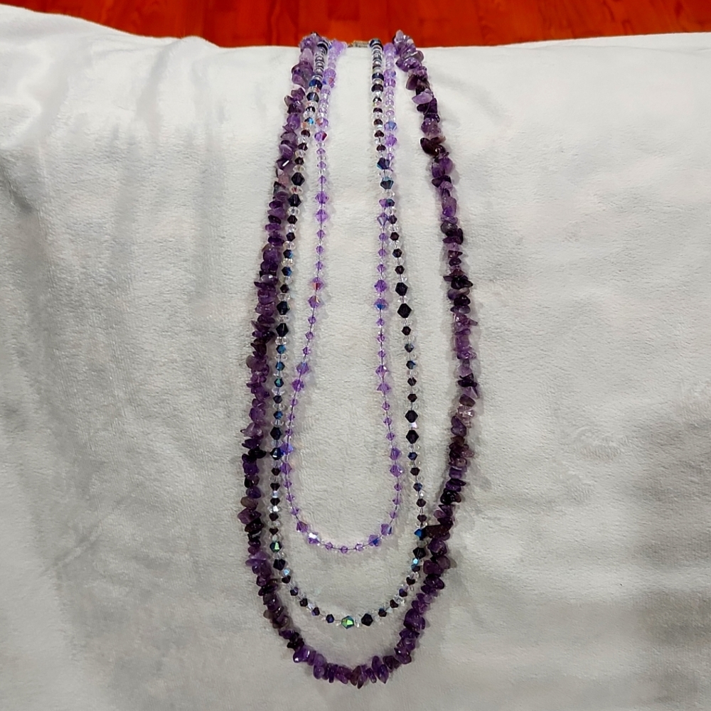 Amethyst and crystal necklace layered necklace..
